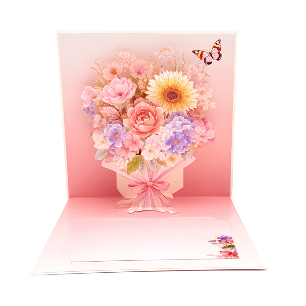 3D Floral Bouquet Pop-Up Greeting Cards Set (4-Pack)