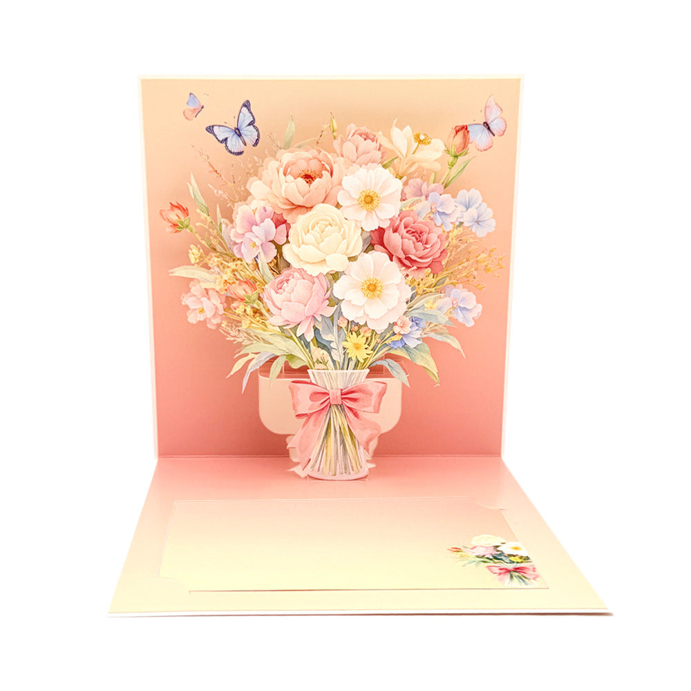 3D Floral Bouquet Pop-Up Greeting Cards Set (4-Pack)