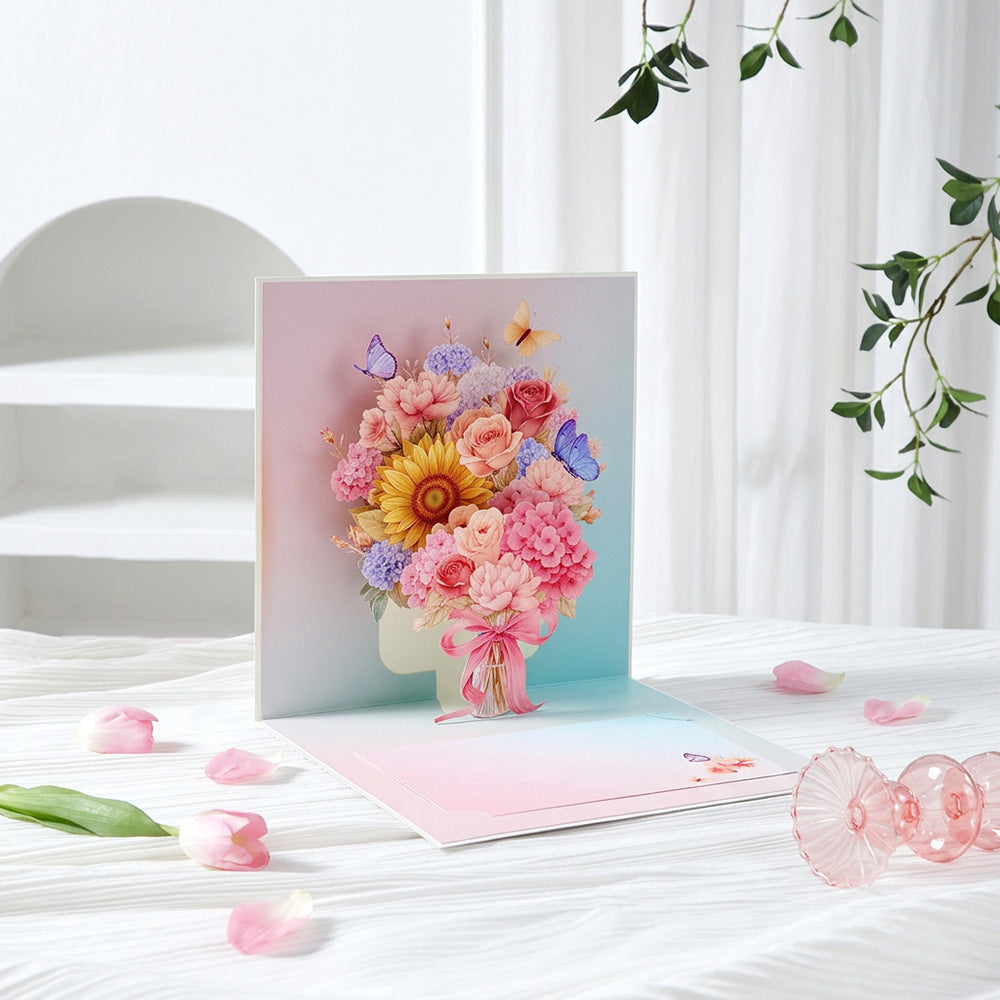 3D Floral Bouquet Pop-Up Greeting Cards Set (4-Pack)