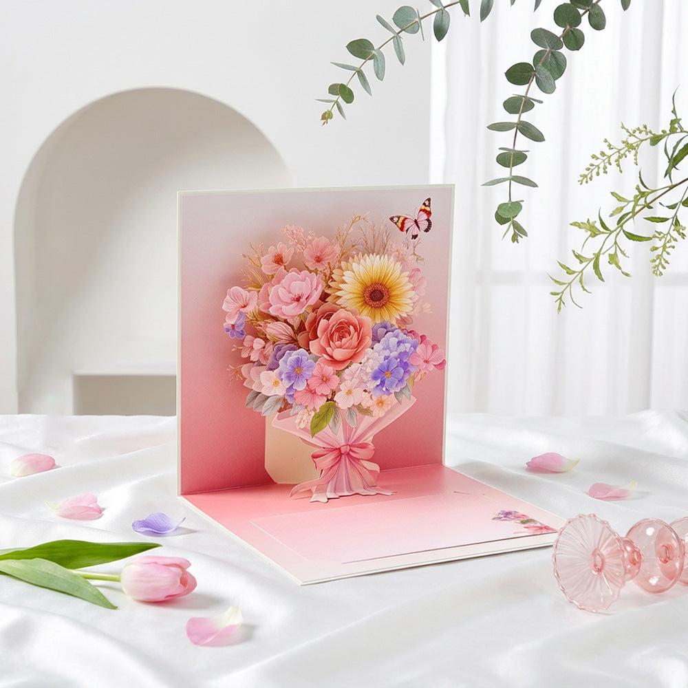 3D Floral Bouquet Pop-Up Greeting Cards Set (4-Pack)