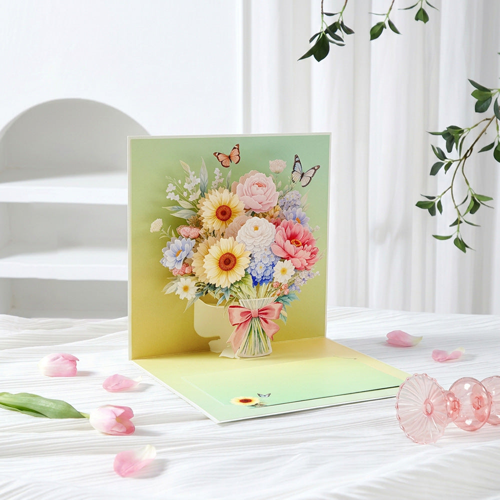 3D Floral Bouquet Pop-Up Greeting Cards Set (4-Pack)