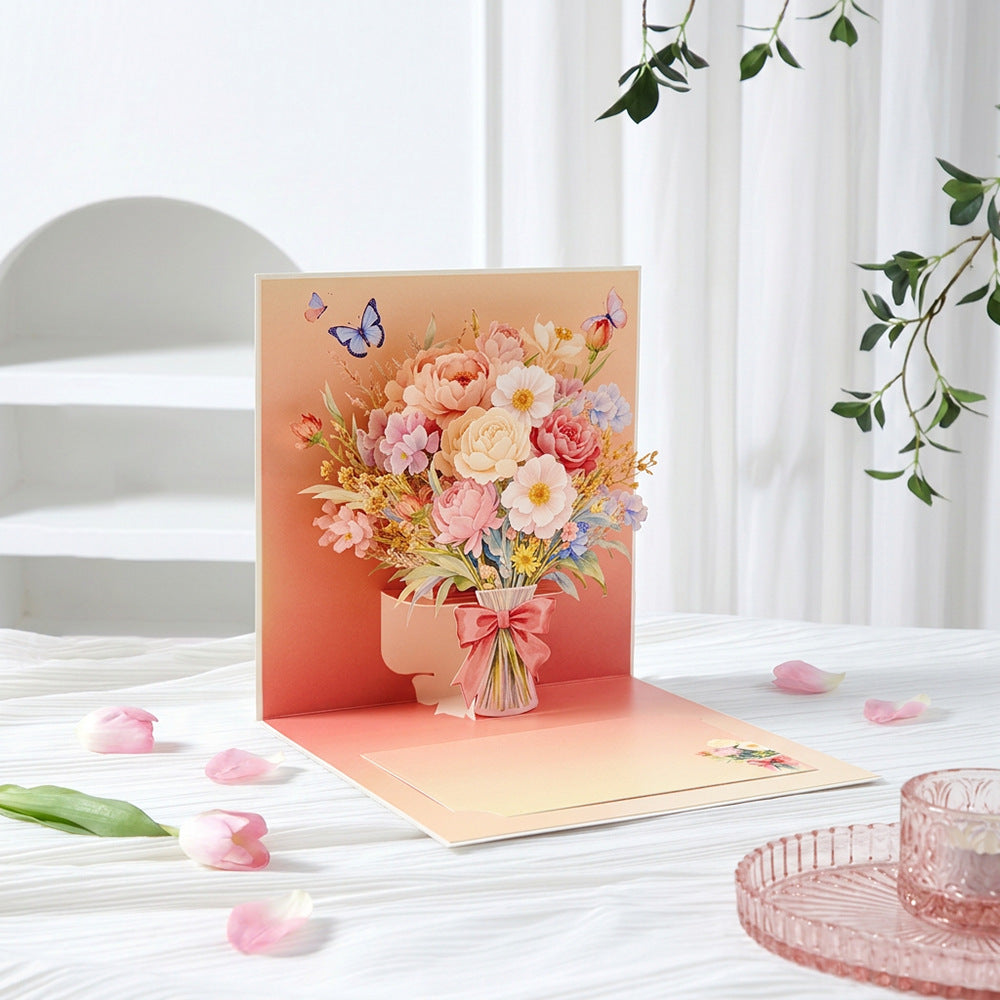 3D Floral Bouquet Pop-Up Greeting Cards Set (4-Pack)