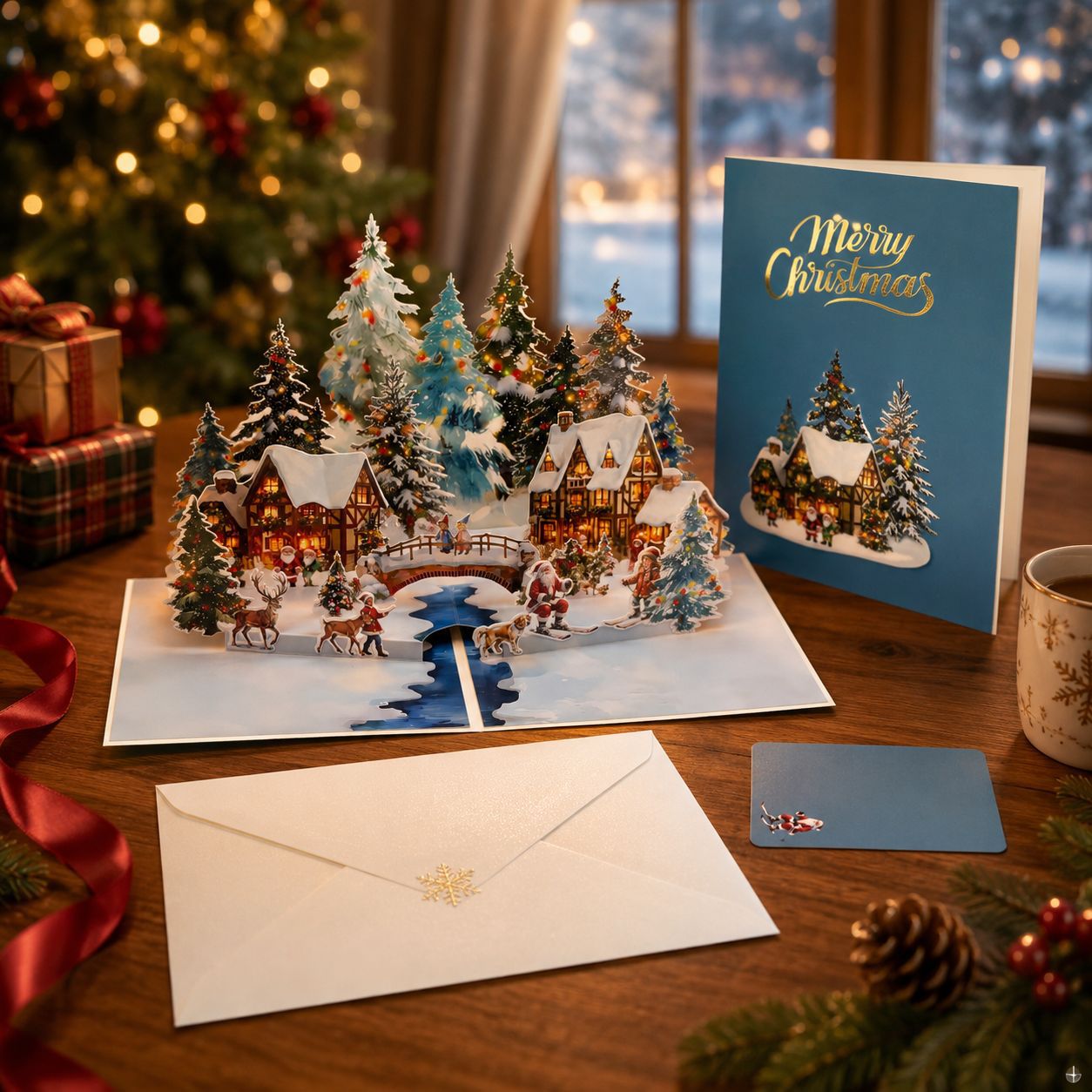 3D Pop-Up Christmas Greeting Card: Snowy Mountain Landscape and Igloo – Desktop Ornament