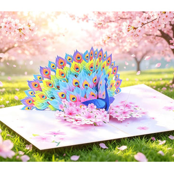 3D Pop-Up Peacock Greeting Card with Cherry Blossoms