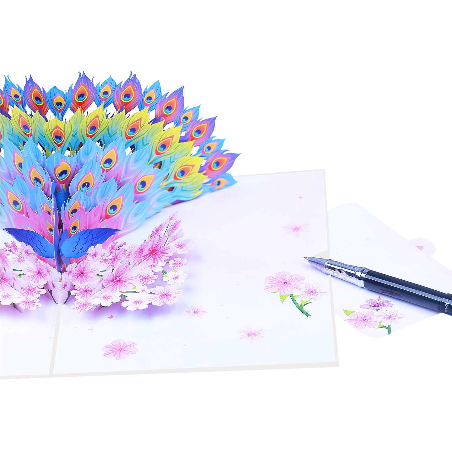 3D Pop-Up Peacock Greeting Card with Cherry Blossoms