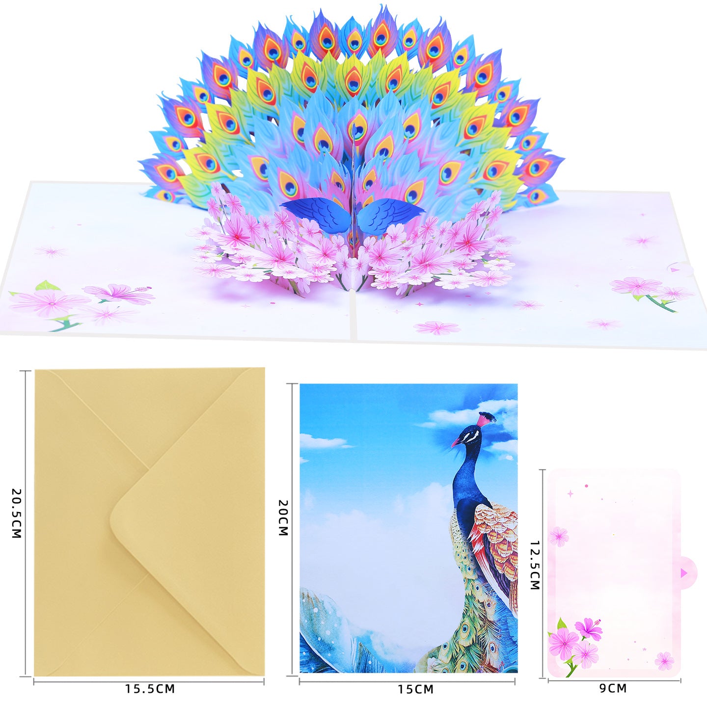 3D Pop-Up Peacock Greeting Card with Cherry Blossoms