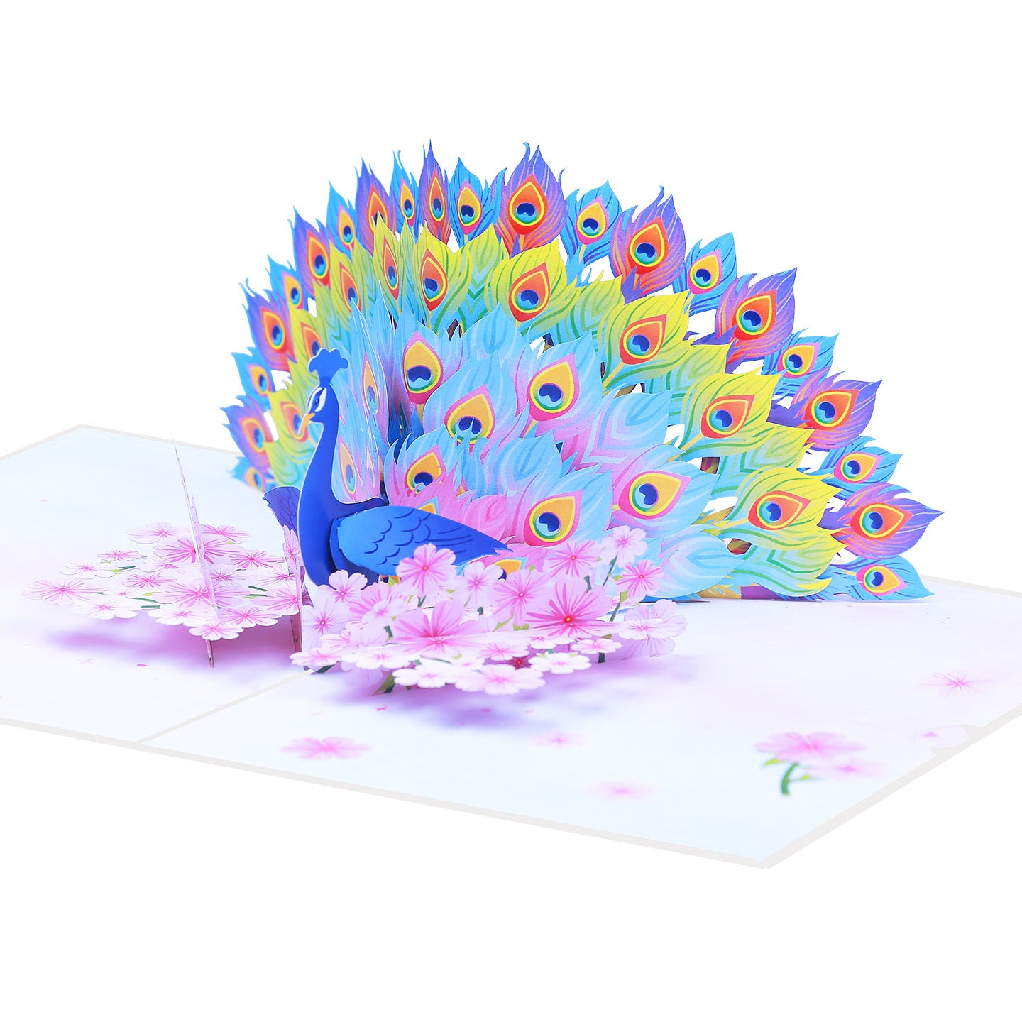 3D Pop-Up Peacock Greeting Card with Cherry Blossoms