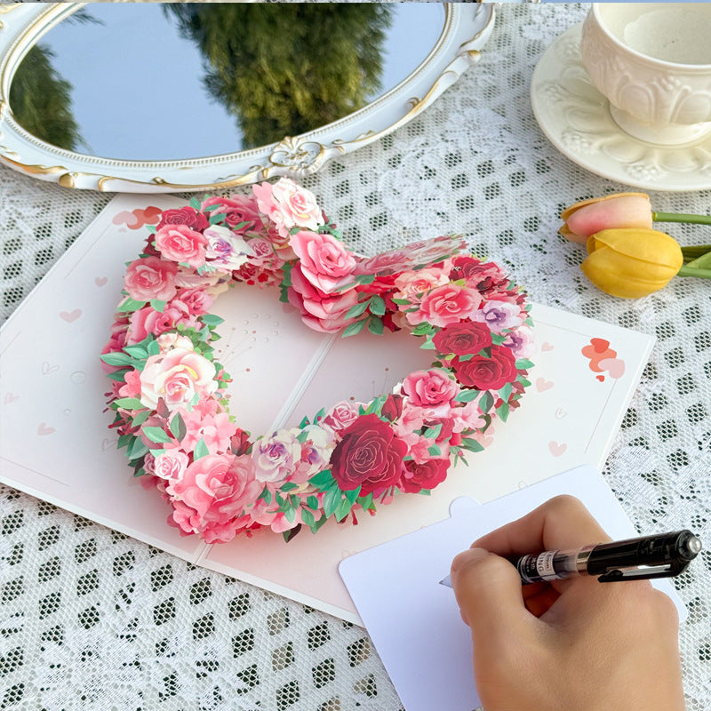 3D Pop-Up Floral Heart Greeting Card with Recordable Voice Option – Expressive Floral Bouquet Card for Mother’s Day, Birthday, Anniversary & Valentine’s Day (Includes Envelope & Note Card)