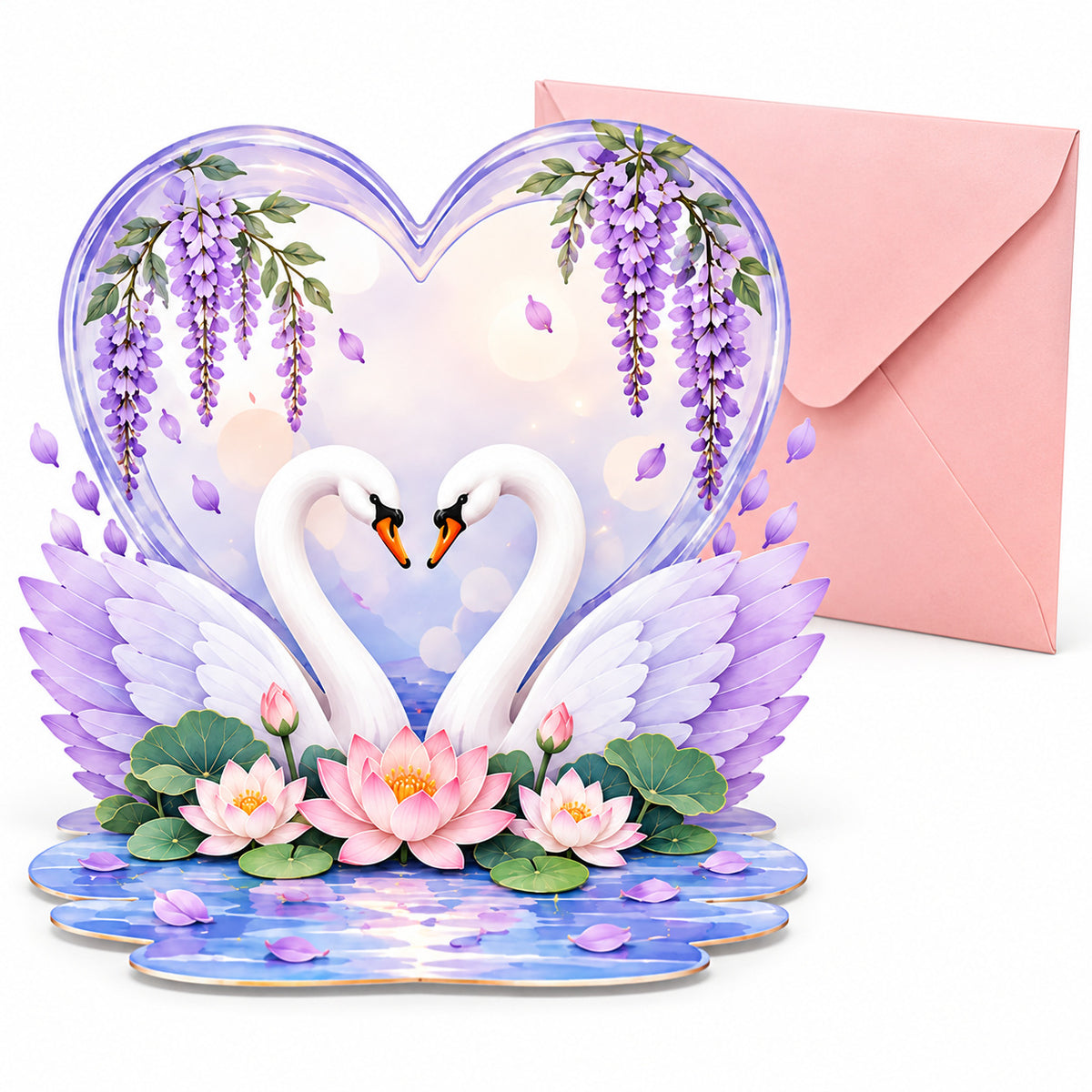 3D Pop-Up Swan Love Heart Card
