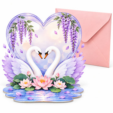 3D Pop-Up Swan Love Heart Card