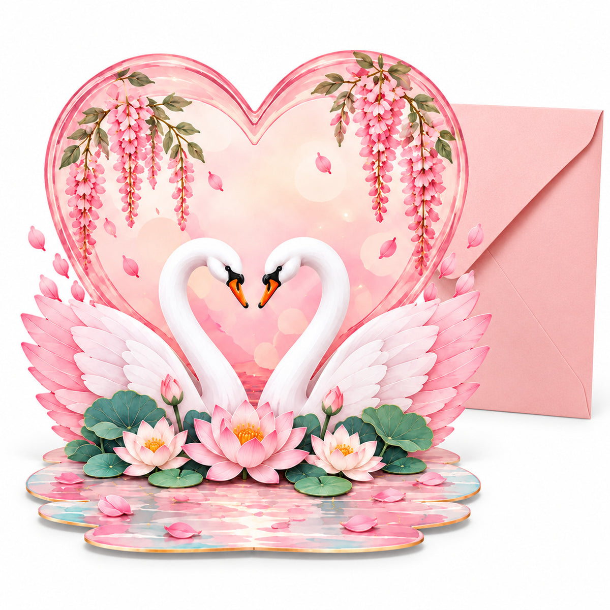 3D Pop-Up Swan Love Heart Card