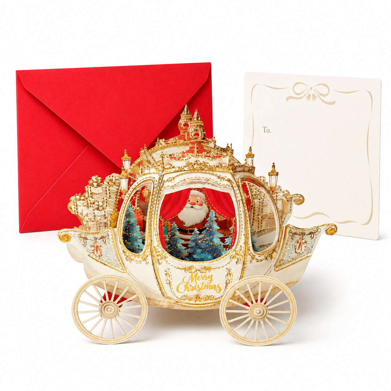 3D Pop-up Foil-Stamped Santa Sleigh Greeting Card – Festive Ornament & Creative Christmas Gift