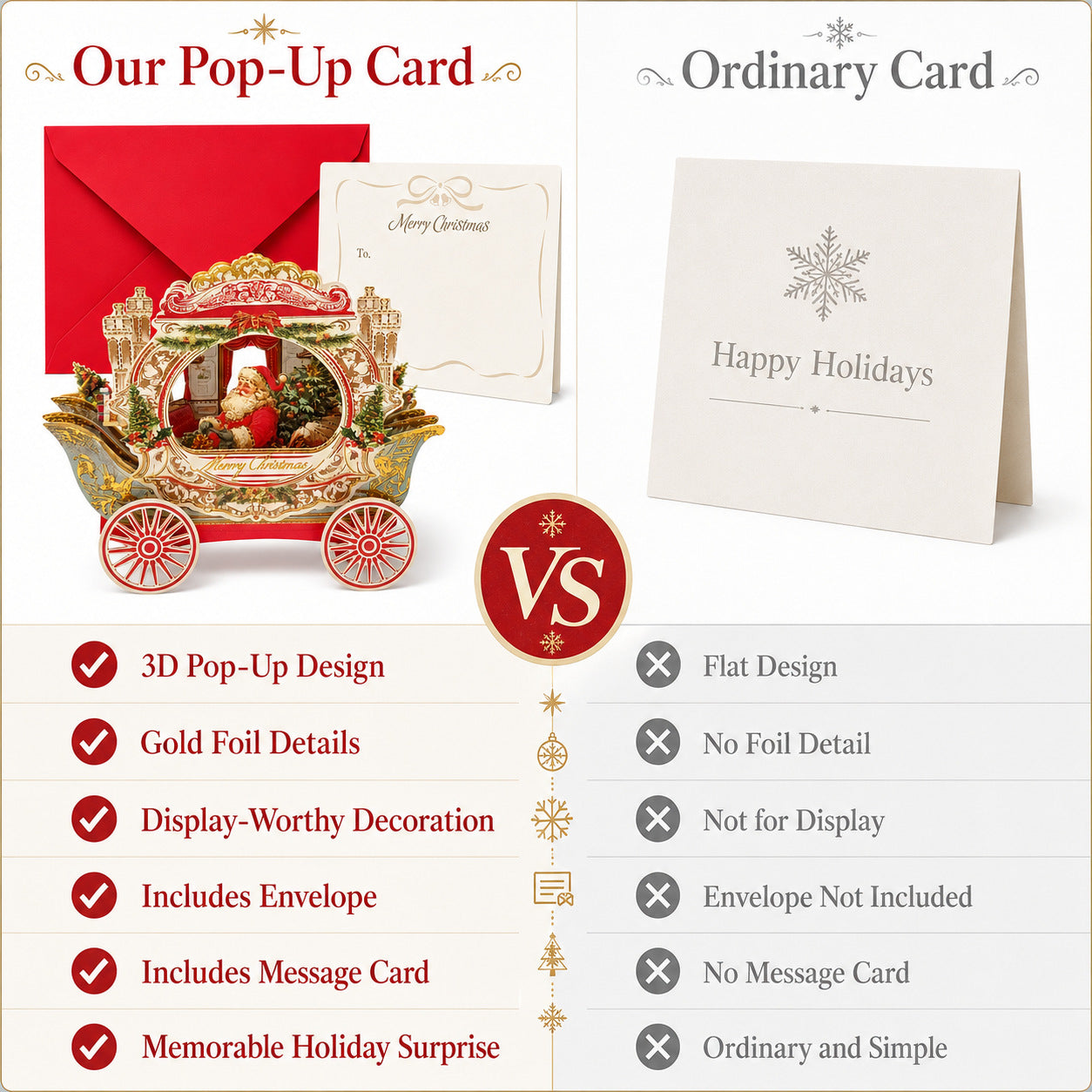 3D Pop-up Foil-Stamped Santa Sleigh Greeting Card – Festive Ornament & Creative Christmas Gift