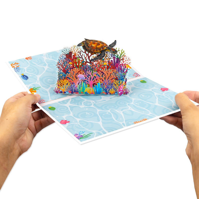 3D Pop-up Sea Turtles and Coral Greeting Cards Ocean Theme Birthday Card – Handmade Holiday Gift with Blank Note Card Envelope