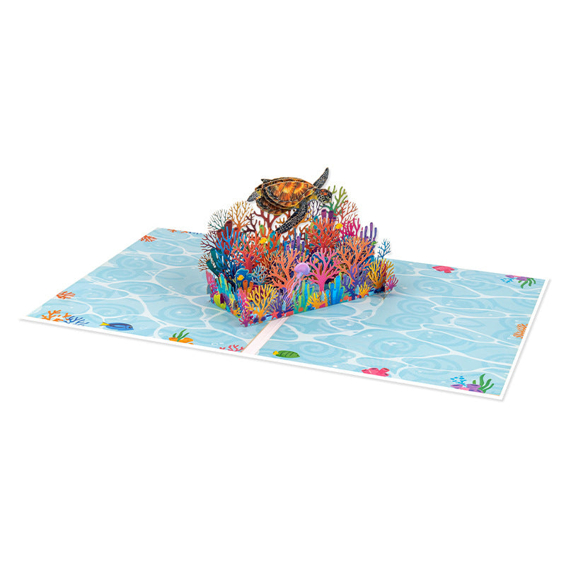 3D Pop-up Sea Turtles and Coral Greeting Cards Ocean Theme Birthday Card – Handmade Holiday Gift with Blank Note Card Envelope