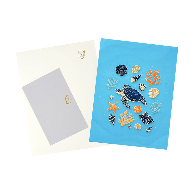 3D Pop-up Sea Turtles and Coral Greeting Cards Ocean Theme Birthday Card – Handmade Holiday Gift with Blank Note Card Envelope