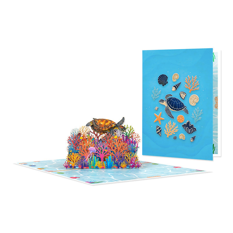3D Pop-up Sea Turtles and Coral Greeting Cards Ocean Theme Birthday Card – Handmade Holiday Gift with Blank Note Card Envelope