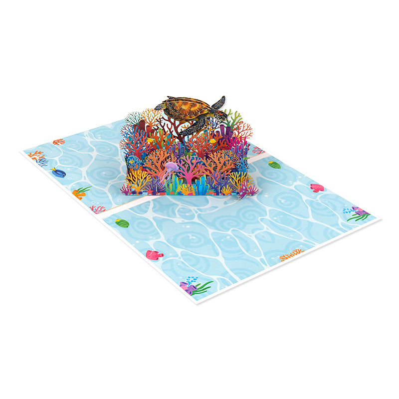 3D Pop-up Sea Turtles and Coral Greeting Cards Ocean Theme Birthday Card – Handmade Holiday Gift with Blank Note Card Envelope