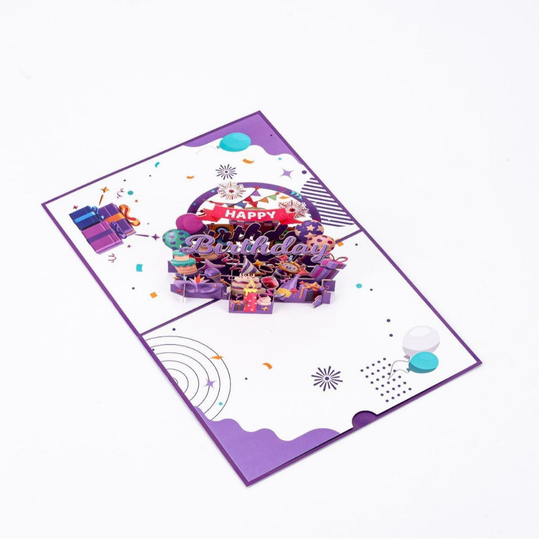3D Pop Up Birthday Card Purple Music Speaker Handmade Gift Box Card