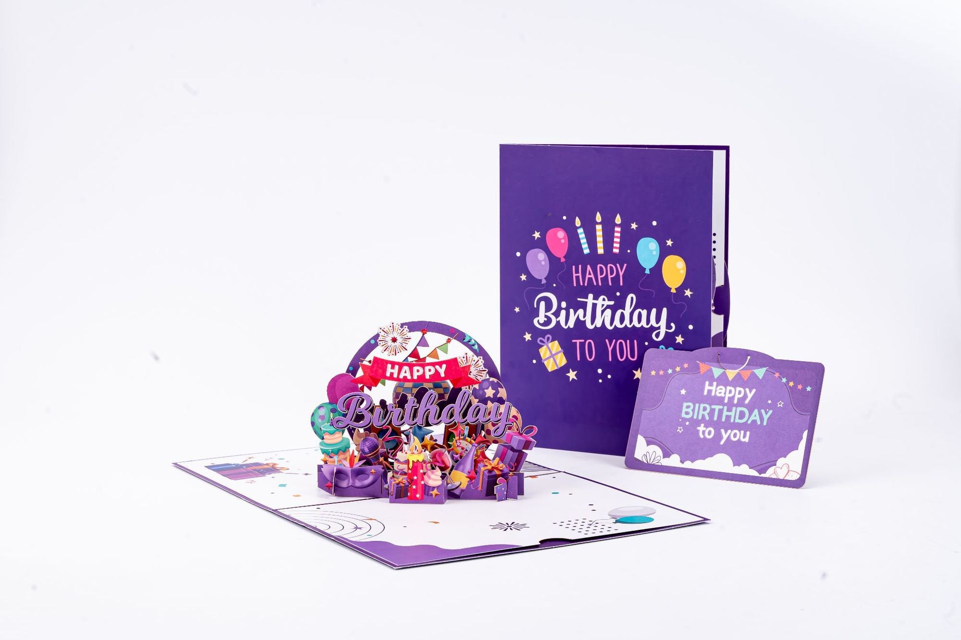 3D Pop Up Birthday Card Purple Music Speaker Handmade Gift Box Card