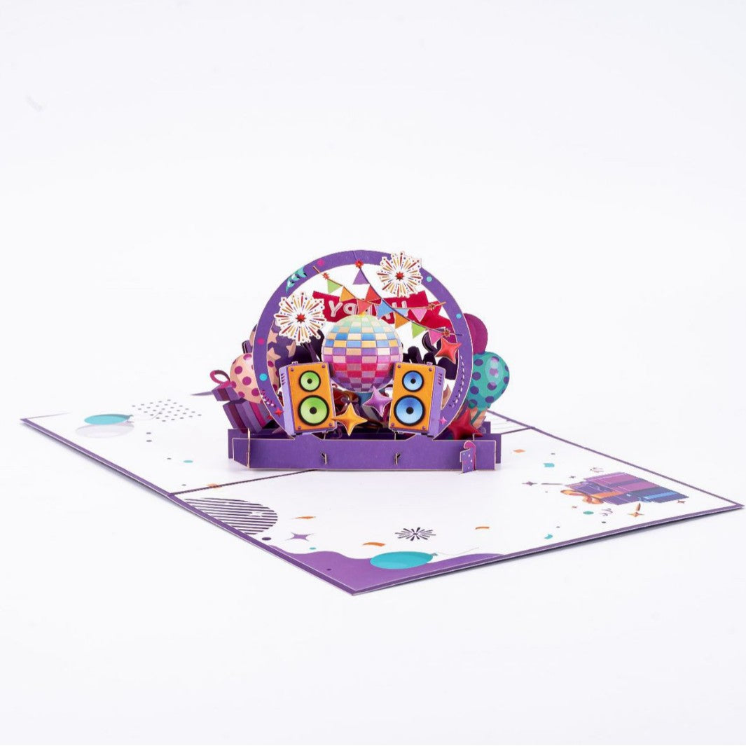 3D Pop Up Birthday Card Purple Music Speaker Handmade Gift Box Card