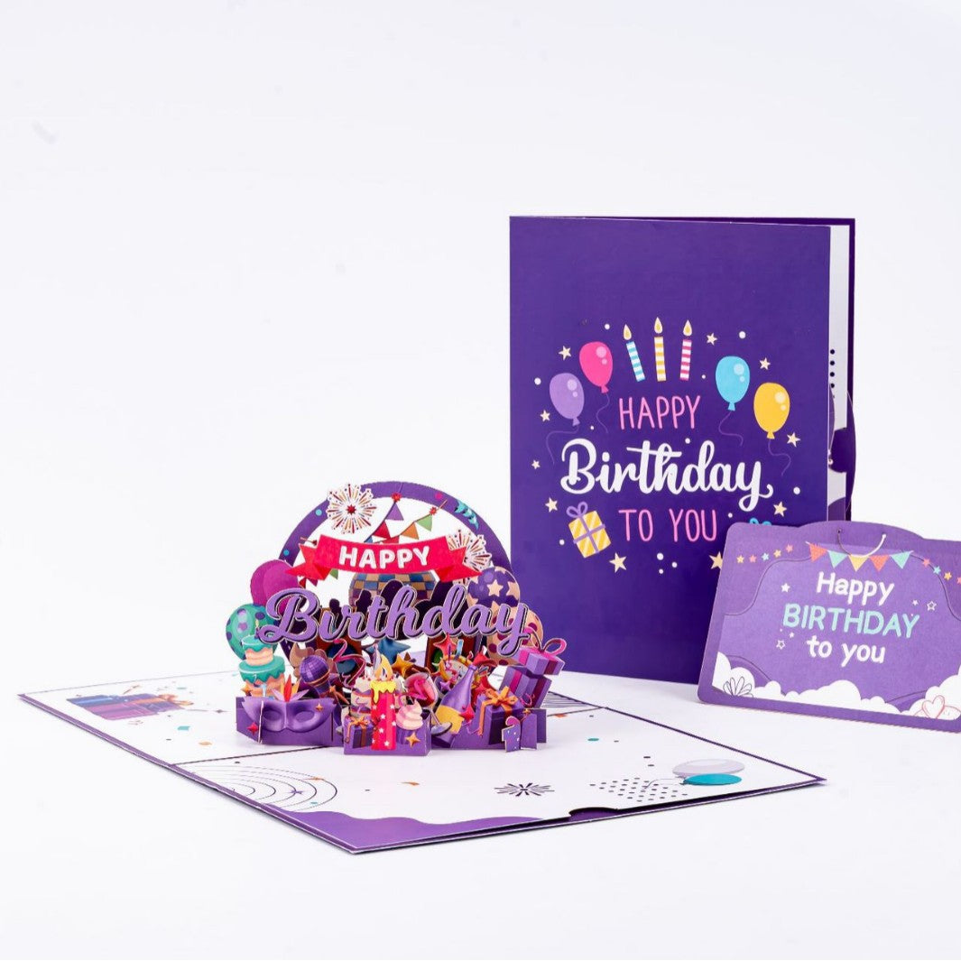 3D Pop Up Birthday Card Purple Music Speaker Handmade Gift Box Card