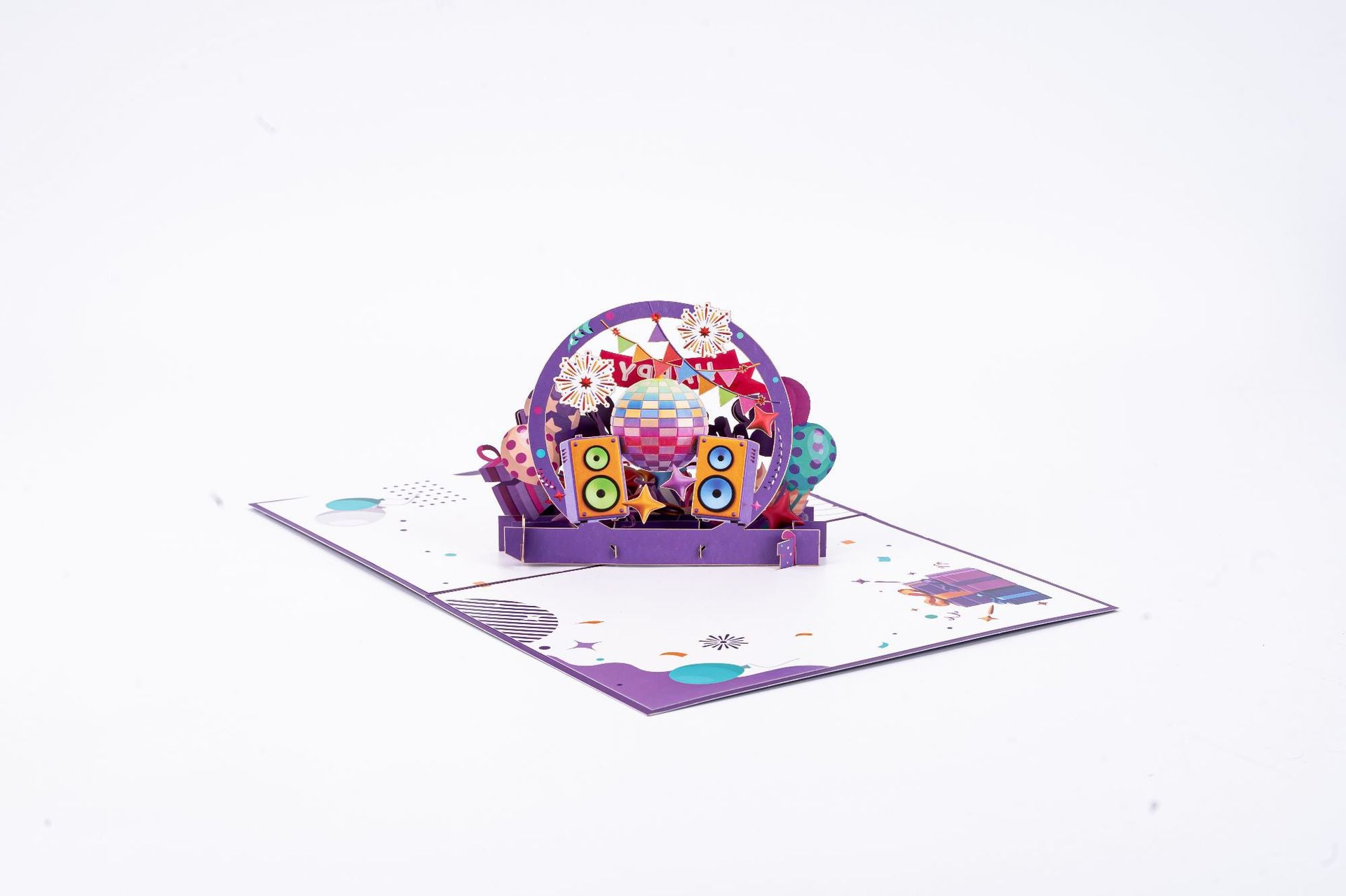 3D Pop Up Birthday Card Purple Music Speaker Handmade Gift Box Card