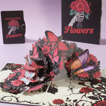 3D Pop Up Butterfly Flower Card - Handcrafted Laser-Cut Floral Greeting Cards with Note Card & Envelope for Birthday, Mother's Day, Anniversary & All Occasions
