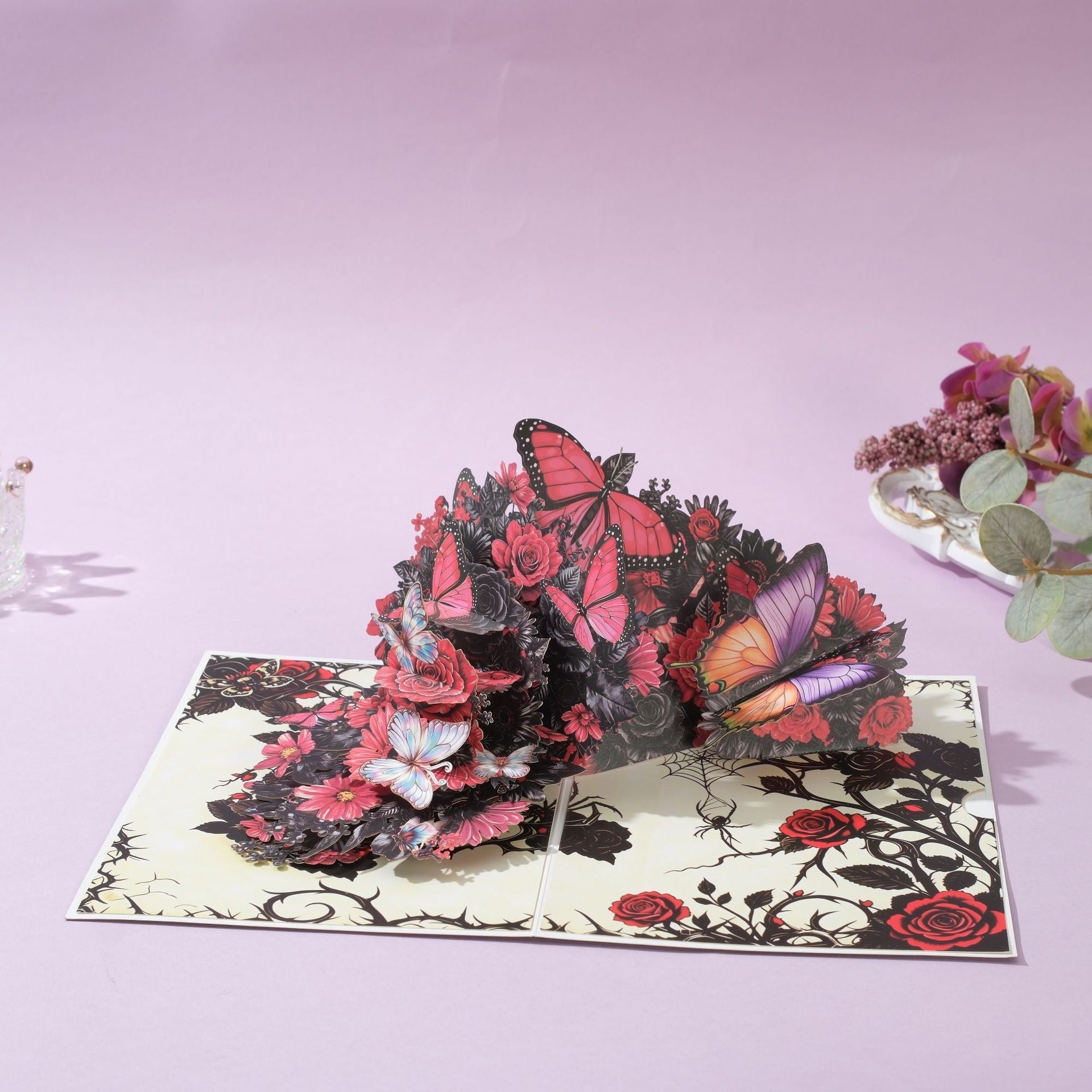 3D Pop Up Butterfly Flower Card - Handcrafted Laser-Cut Floral Greeting Cards with Note Card & Envelope for Birthday, Mother's Day, Anniversary & All Occasions