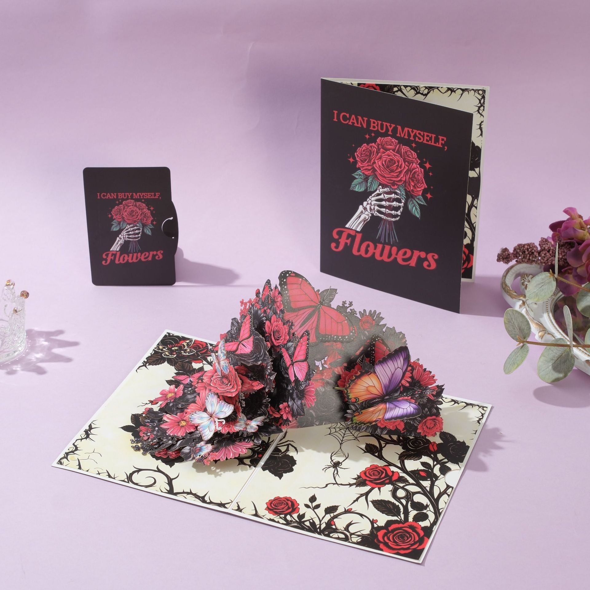 3D Pop Up Butterfly Flower Card - Handcrafted Laser-Cut Floral Greeting Cards with Note Card & Envelope for Birthday, Mother's Day, Anniversary & All Occasions