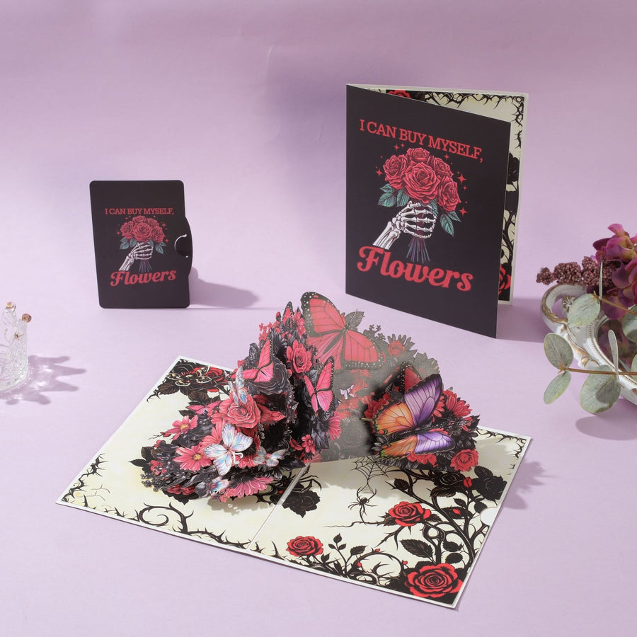 3D Pop Up Butterfly Flower Card - Handcrafted Laser-Cut Floral Greeting Cards with Note Card & Envelope for Birthday, Mother's Day, Anniversary & All Occasions