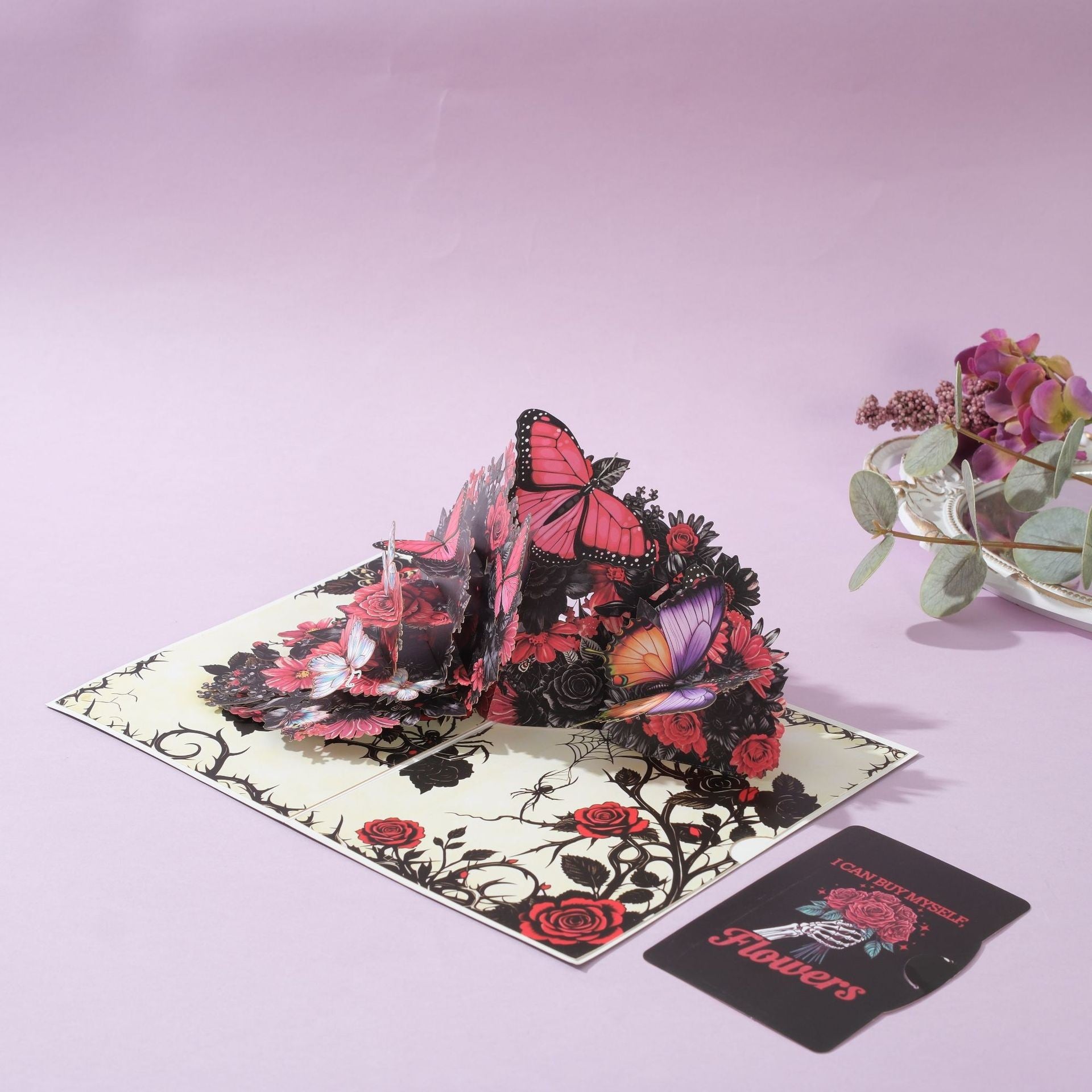 3D Pop Up Butterfly Flower Card - Handcrafted Laser-Cut Floral Greeting Cards with Note Card & Envelope for Birthday, Mother's Day, Anniversary & All Occasions