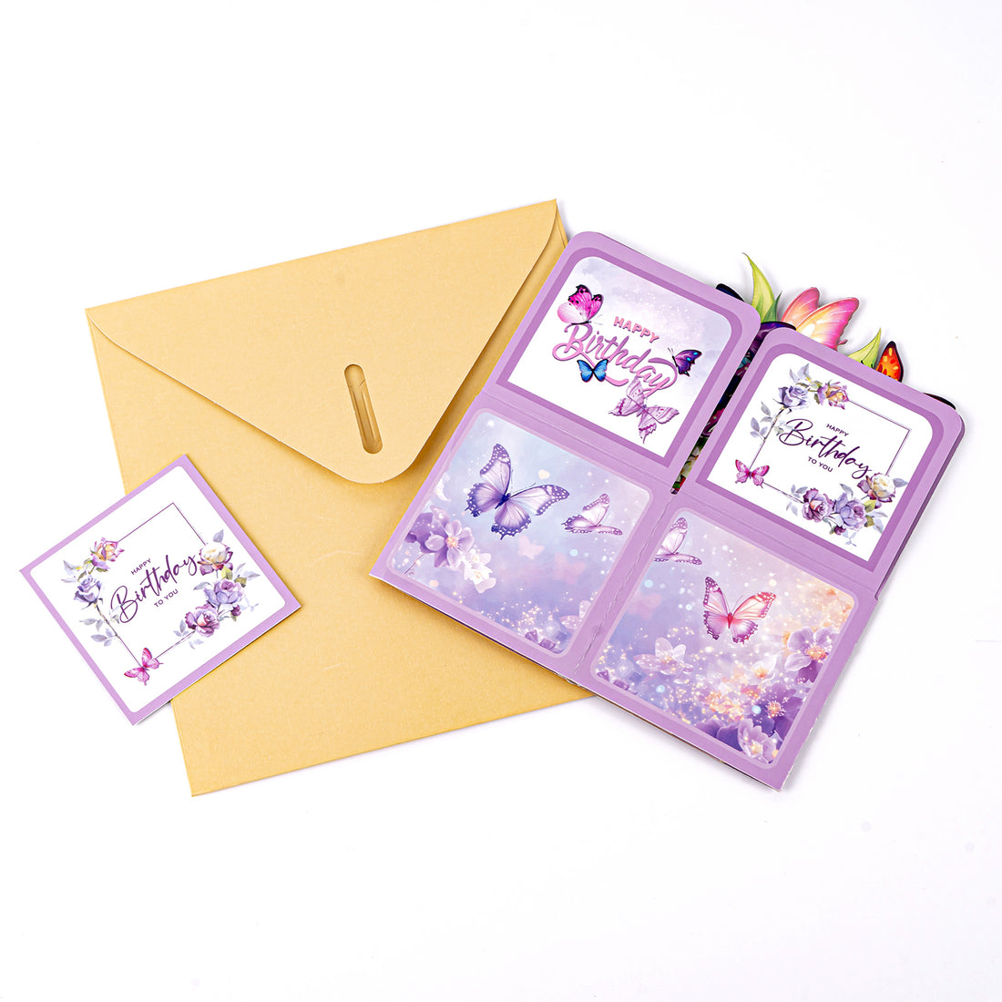 Thksyo Colorful Butterflies Happy Birthday Pop Up Card, 3D Birthday Gift Box for Adults and Kids with Envelopes, Unique Handmade Foldable Celebration Cards for Daughter, Son, Mom, Dad, Friend