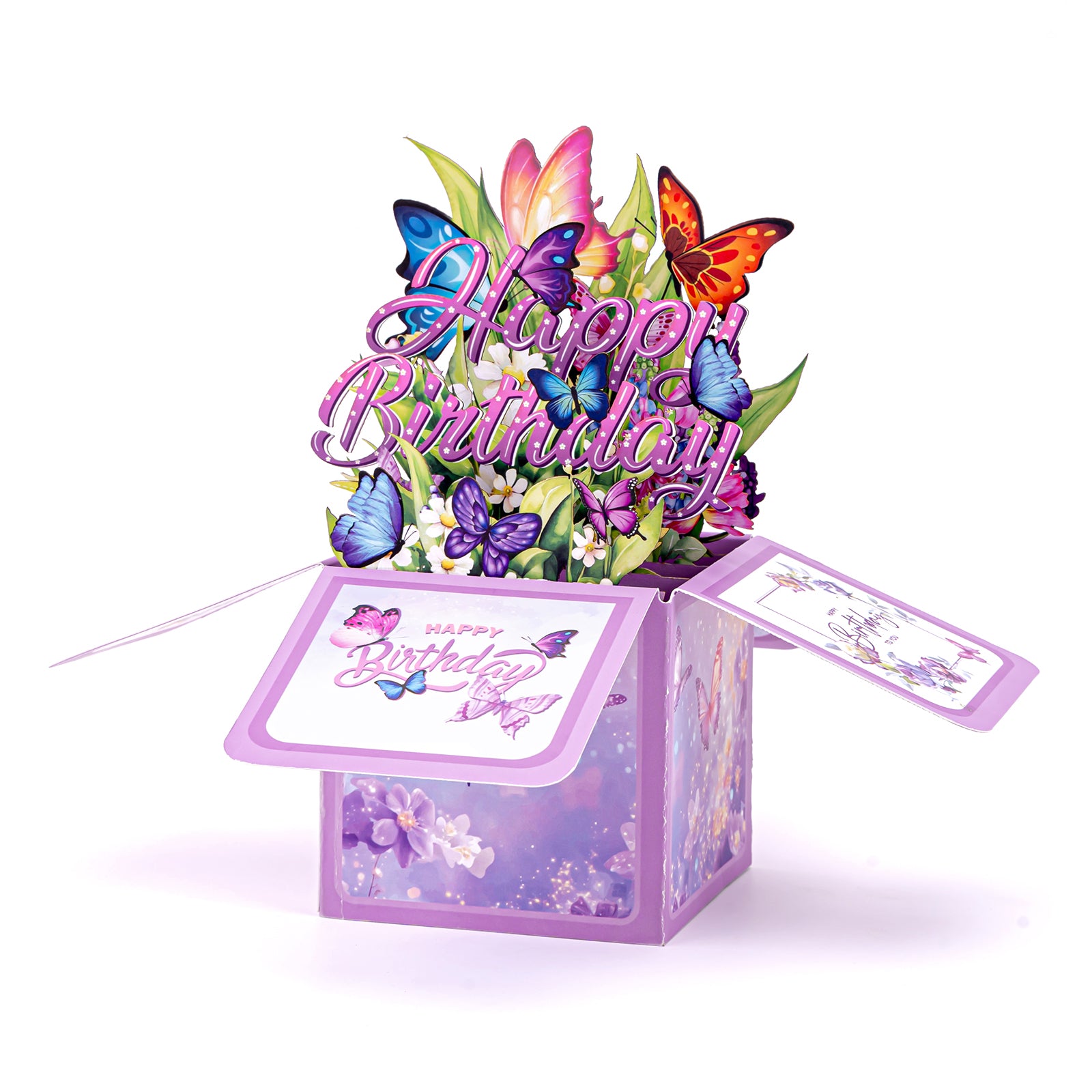 Thksyo Colorful Butterflies Happy Birthday Pop Up Card, 3D Birthday Gift Box for Adults and Kids with Envelopes, Unique Handmade Foldable Celebration Cards for Daughter, Son, Mom, Dad, Friend