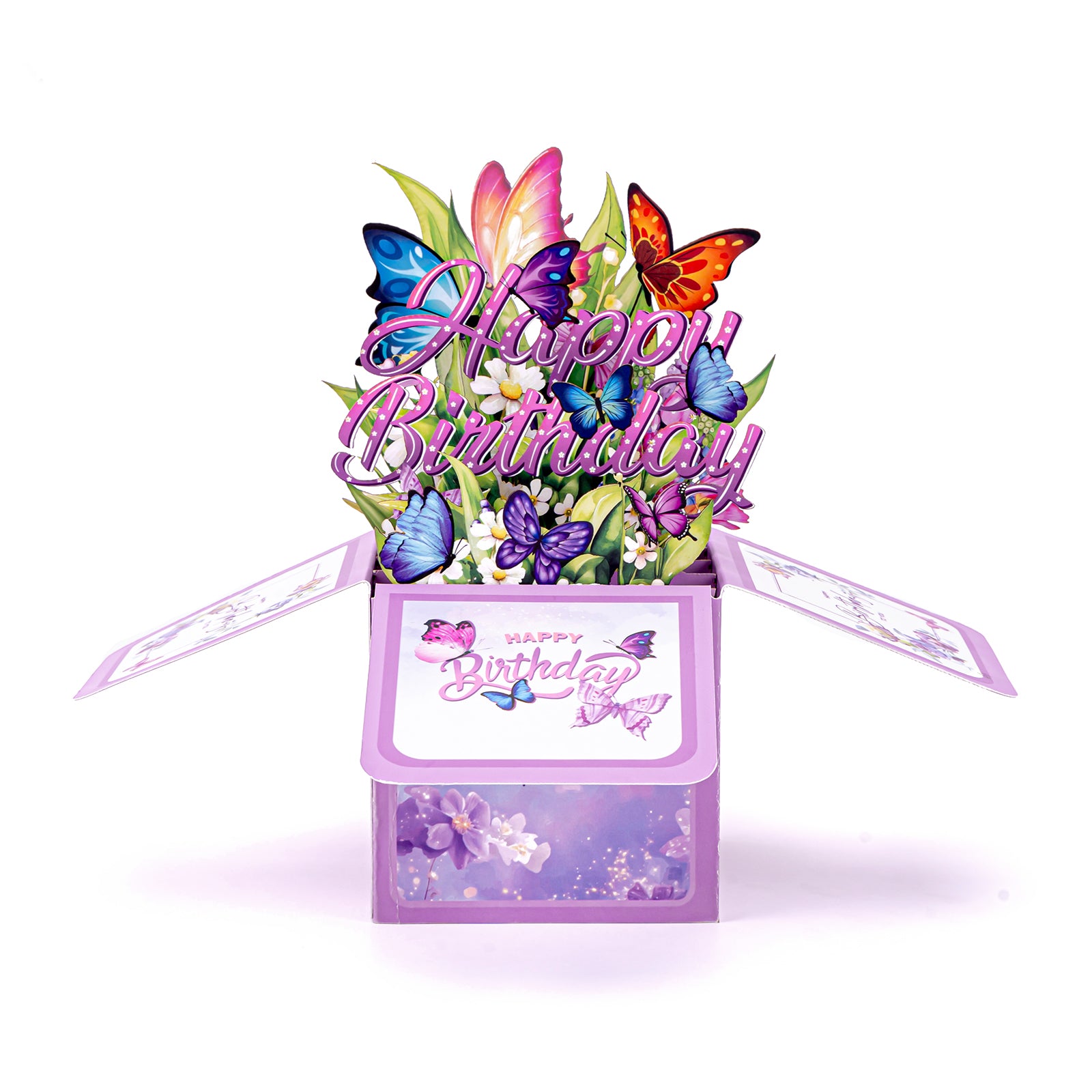 Thksyo Colorful Butterflies Happy Birthday Pop Up Card, 3D Birthday Gift Box for Adults and Kids with Envelopes, Unique Handmade Foldable Celebration Cards for Daughter, Son, Mom, Dad, Friend