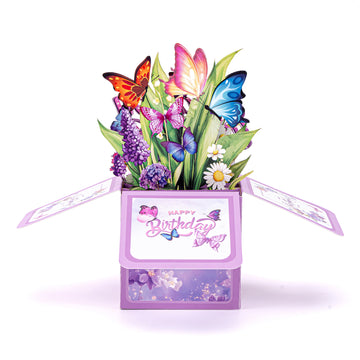 Thksyo Colorful Butterflies Happy Birthday Pop Up Card, 3D Birthday Gift Box for Adults and Kids with Envelopes, Unique Handmade Foldable Celebration Cards for Daughter, Son, Mom, Dad, Friend