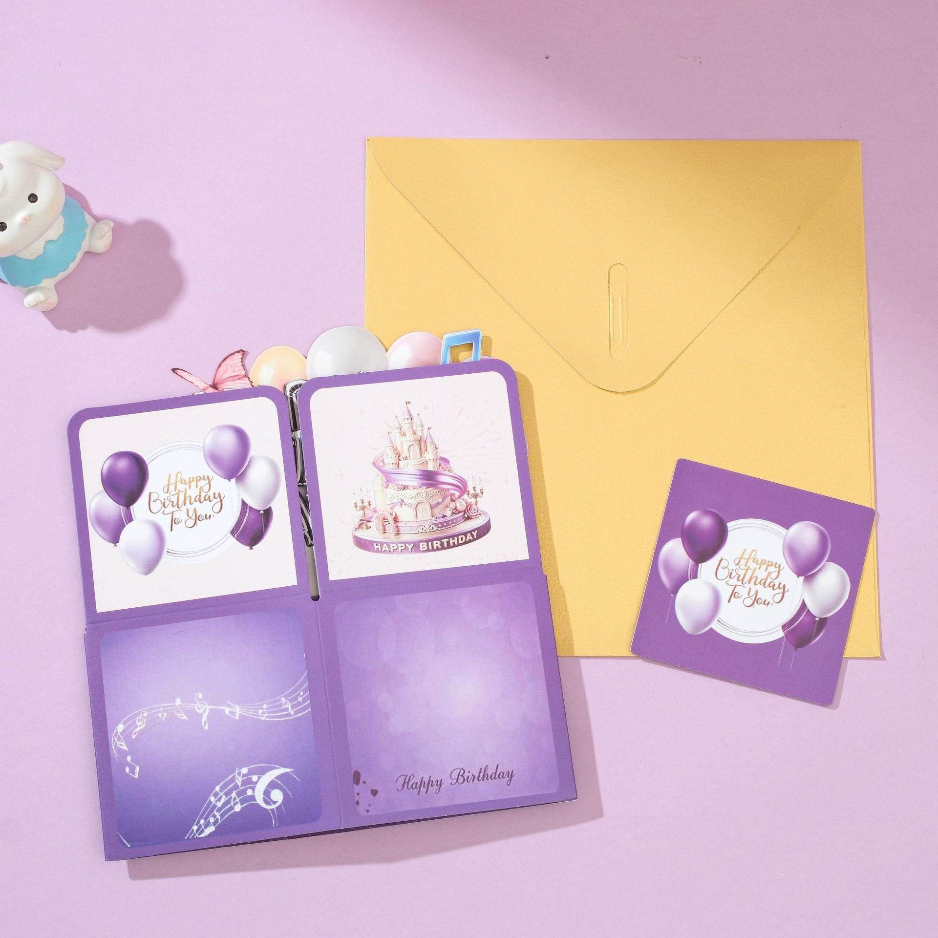 2026 New 3D Pop-Up Happy Birthday Cards, Purple Pink/ Black-Gold Birthday Greeting Cards for Men/ Women/Kids with Note Card