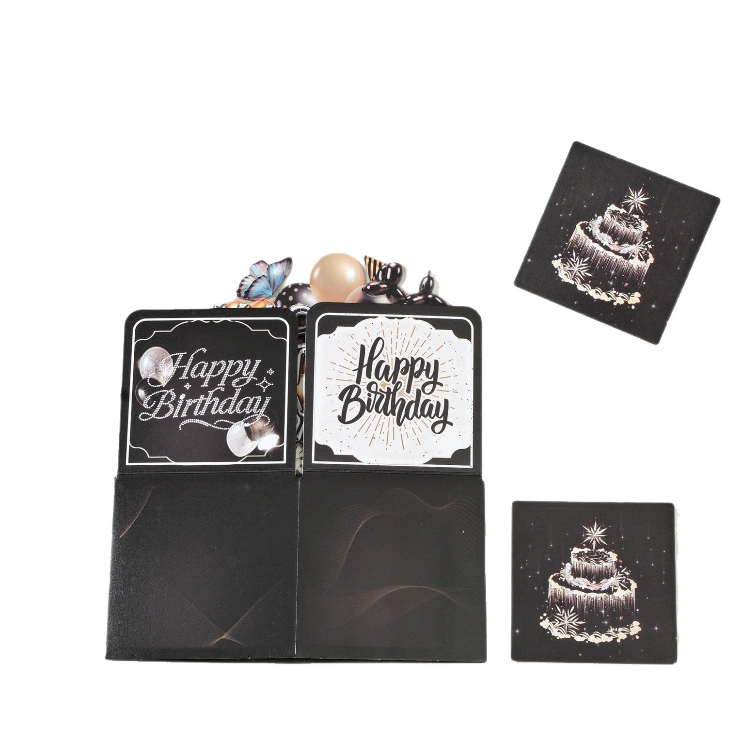 2026 New 3D Pop-Up Happy Birthday Cards, Purple Pink/ Black-Gold Birthday Greeting Cards for Men/ Women/Kids with Note Card