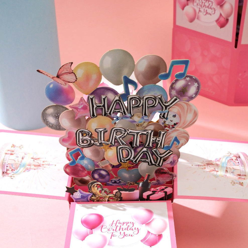 2026 New 3D Pop-Up Happy Birthday Cards, Purple Pink/ Black-Gold Birthday Greeting Cards for Men/ Women/Kids with Note Card