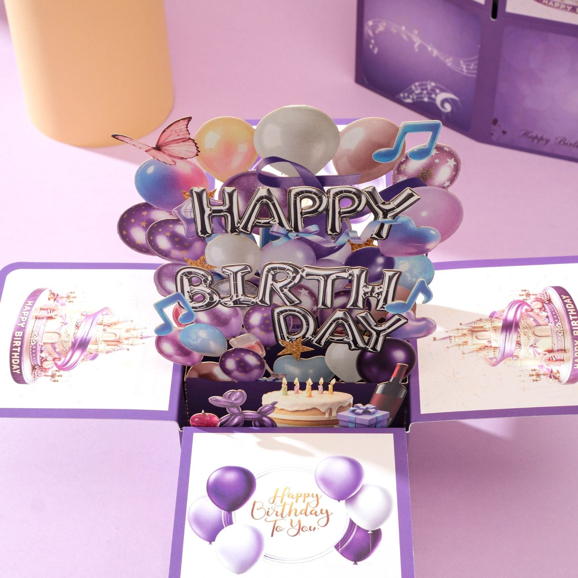 2026 New 3D Pop-Up Happy Birthday Cards, Purple Pink/ Black-Gold Birthday Greeting Cards for Men/ Women/Kids with Note Card