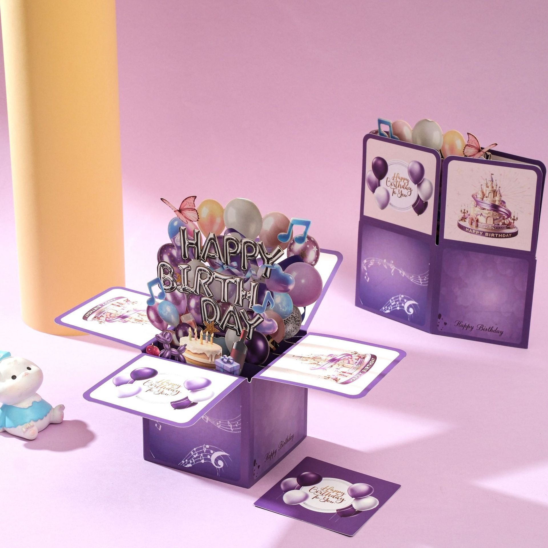 2026 New 3D Pop-Up Happy Birthday Cards, Purple Pink/ Black-Gold Birthday Greeting Cards for Men/ Women/Kids with Note Card