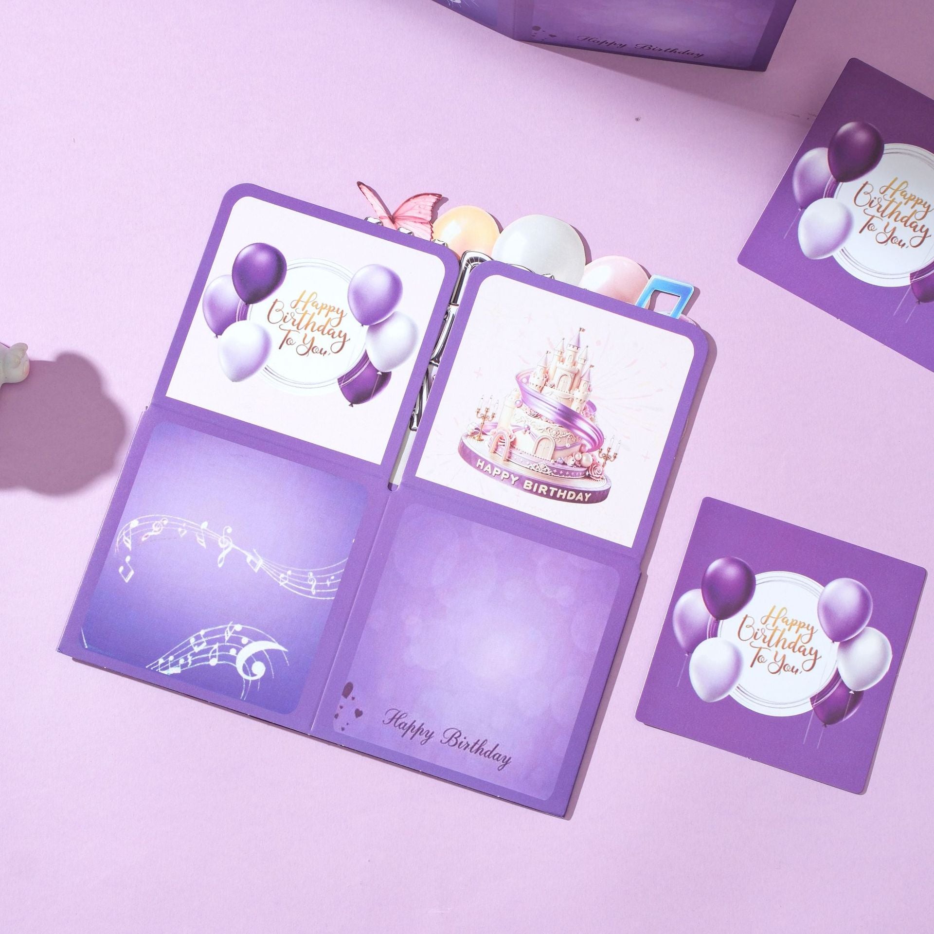 2026 New 3D Pop-Up Happy Birthday Cards, Purple Pink/ Black-Gold Birthday Greeting Cards for Men/ Women/Kids with Note Card