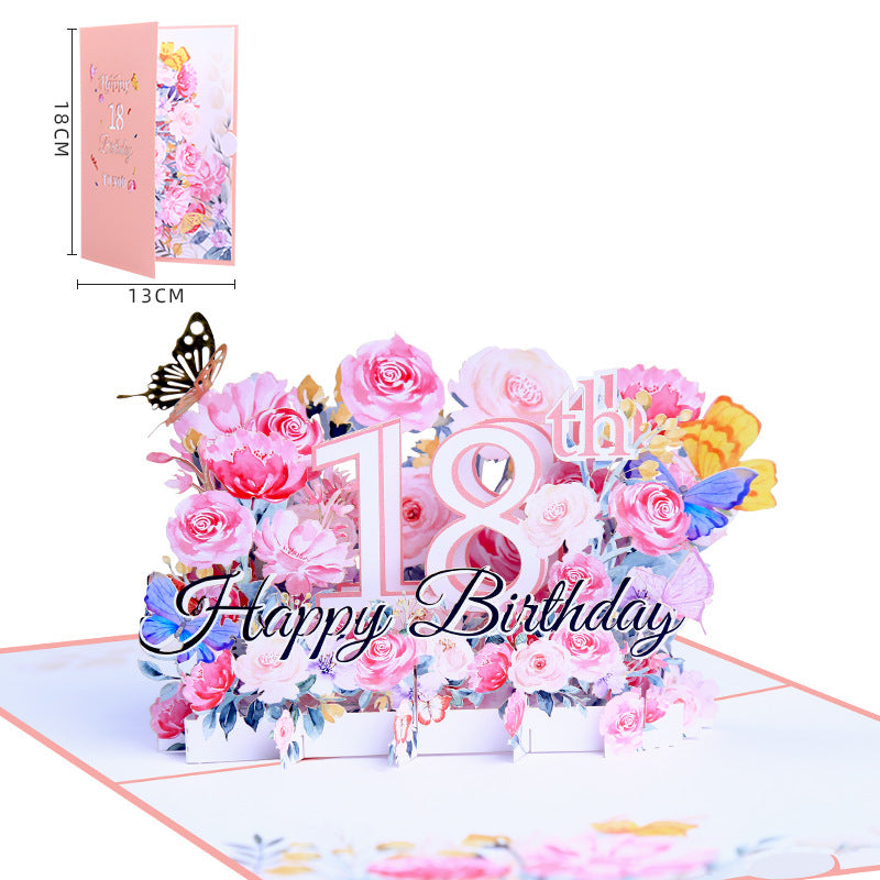 Pink Floral 3D Pop Up Birthday Card with Age Numbers & Butterflies | Scented Greeting Card with Note Card & Envelope