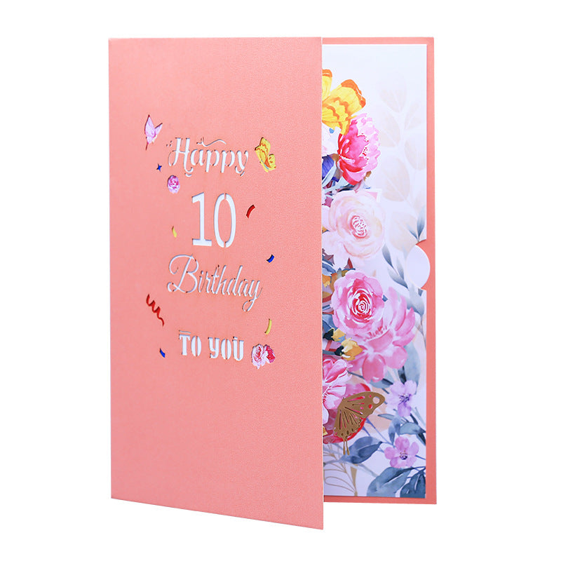 Pink Floral 3D Pop Up Birthday Card with Age Numbers & Butterflies | Scented Greeting Card with Note Card & Envelope