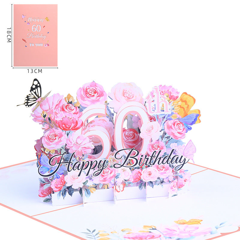 Pink Floral 3D Pop Up Birthday Card with Age Numbers & Butterflies | Scented Greeting Card with Note Card & Envelope