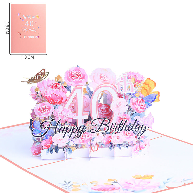 Pink Floral 3D Pop Up Birthday Card with Age Numbers & Butterflies | Scented Greeting Card with Note Card & Envelope