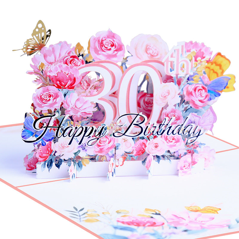 Pink Floral 3D Pop Up Birthday Card with Age Numbers & Butterflies | Scented Greeting Card with Note Card & Envelope