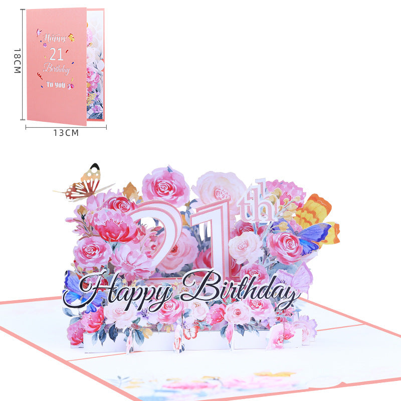 Pink Floral 3D Pop Up Birthday Card with Age Numbers & Butterflies | Scented Greeting Card with Note Card & Envelope