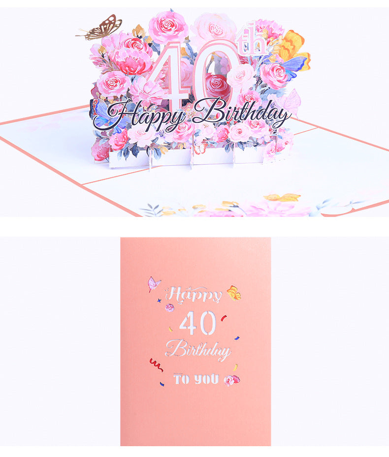 Pink Floral 3D Pop Up Birthday Card with Age Numbers & Butterflies | Scented Greeting Card with Note Card & Envelope