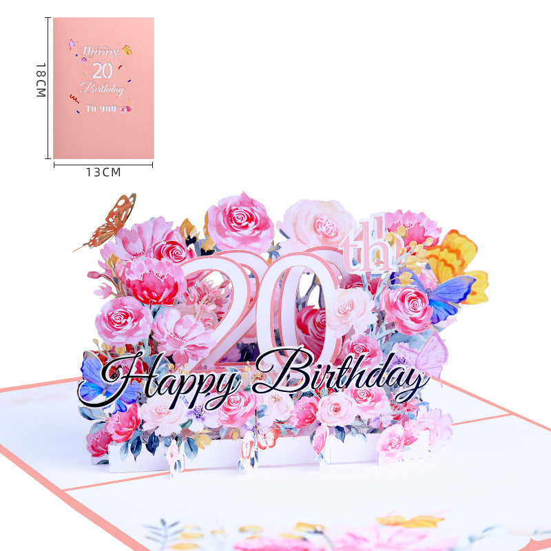 Pink Floral 3D Pop Up Birthday Card with Age Numbers & Butterflies | Scented Greeting Card with Note Card & Envelope